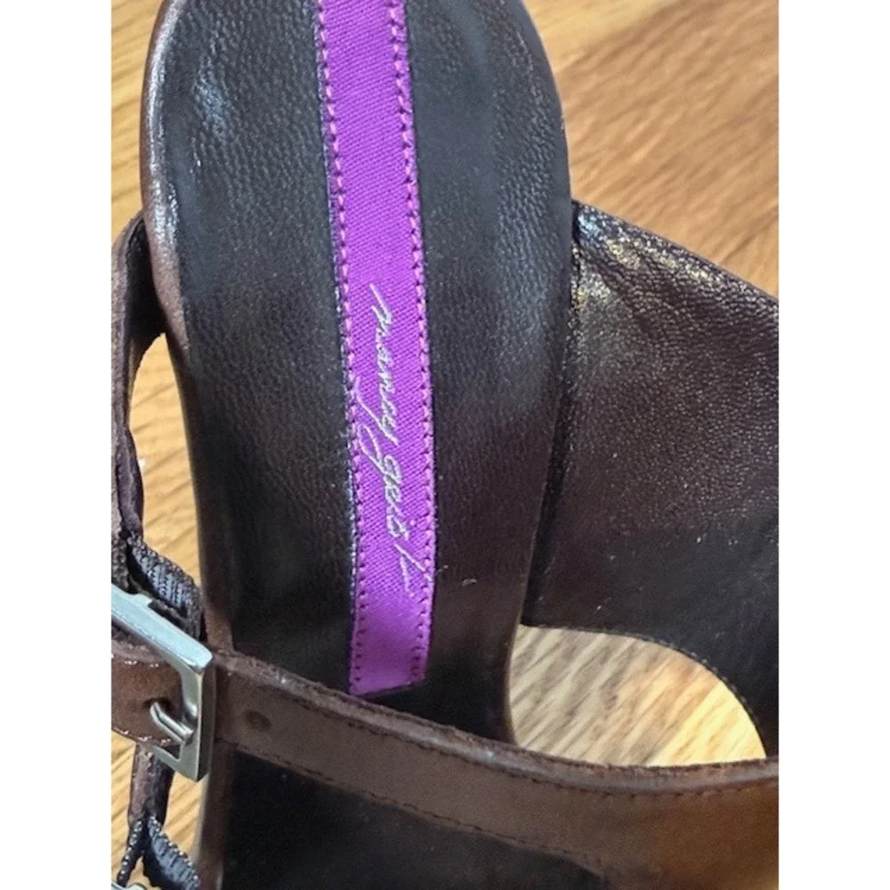 Nancy Geist Brown Leather Wedge Sandal IT36 US6 Double Buckle Made in Italy